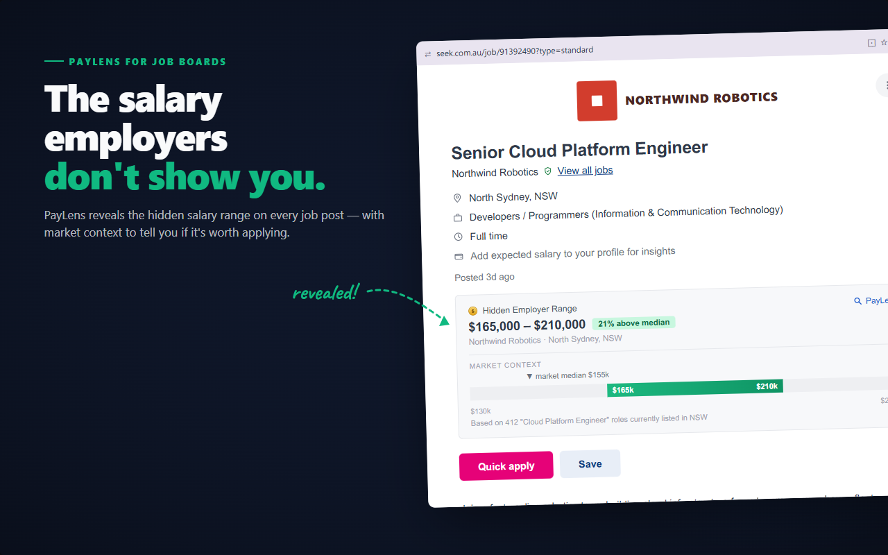 Pay Lens revealing a hidden employer salary range